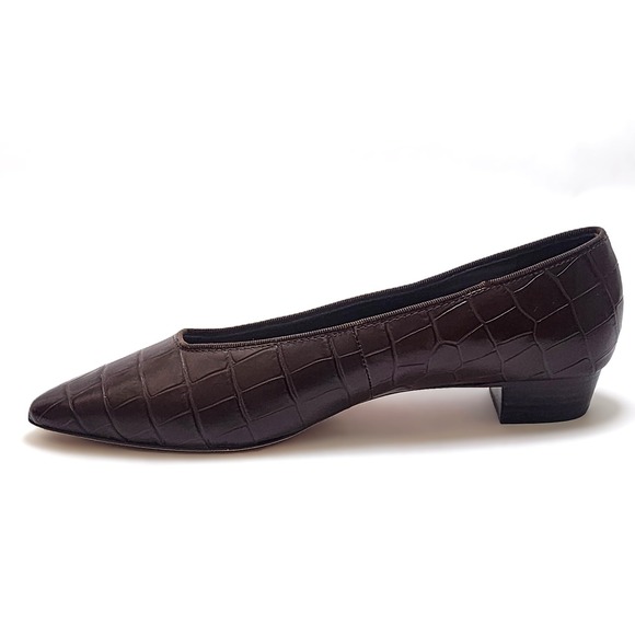 Loeffler Randall Pointed Toe Brown Croc Simone Heeled Flats - Picture 5 of 15